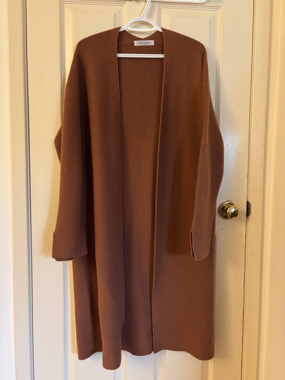 Open Front Long Knit Cardigan in Rust